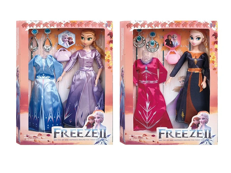 11.5 Inch Solid Body 9 Joints Frozen with Handbag, Clothes and Jewelry Accessories 2 Styles Assorted