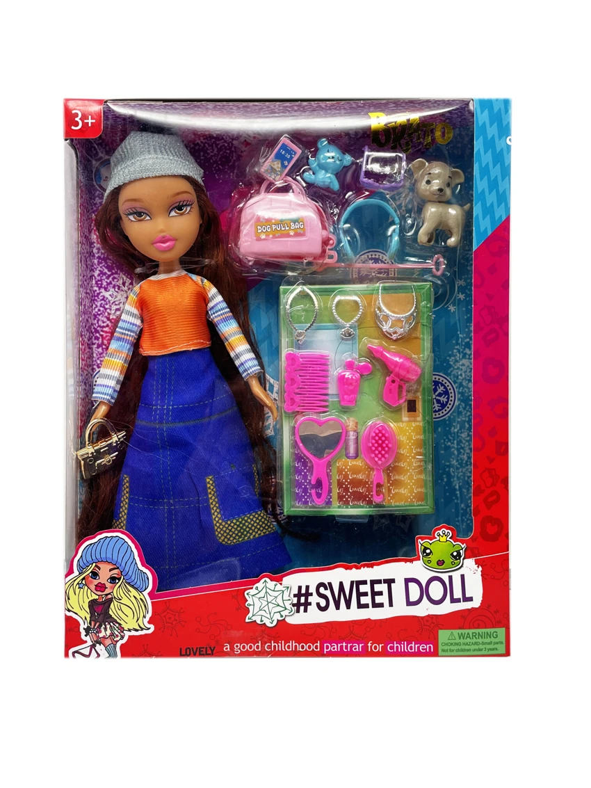 OMG BRATZ Series 10' Solid Plush Big-Head Bratz Doll with Big Feet & Thighs, 8-Piece Accessory Set, 7-Piece Pet Set and Diamond Bag