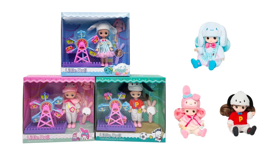Set 1 - to - 1 seri boneka mewah 6,5 inci dengan set kincir angin besar dan sisir dan cermin 3 campuran