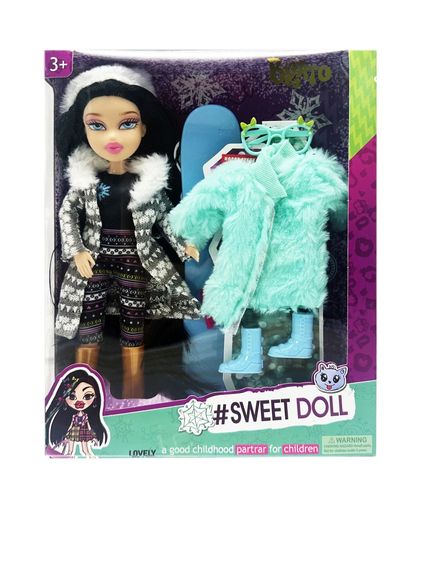 OMG BRATZ รองเท้าบูท   ชุดฤดูหนาว 10 นิ้วเท้าขนาดใหญ่ต้นขาของแข็งตุ๊กตาหัวใหญ่กับชุดสเก็ตน้ําแข็งพร้อมเสื้อผ้าตุ๊กตา