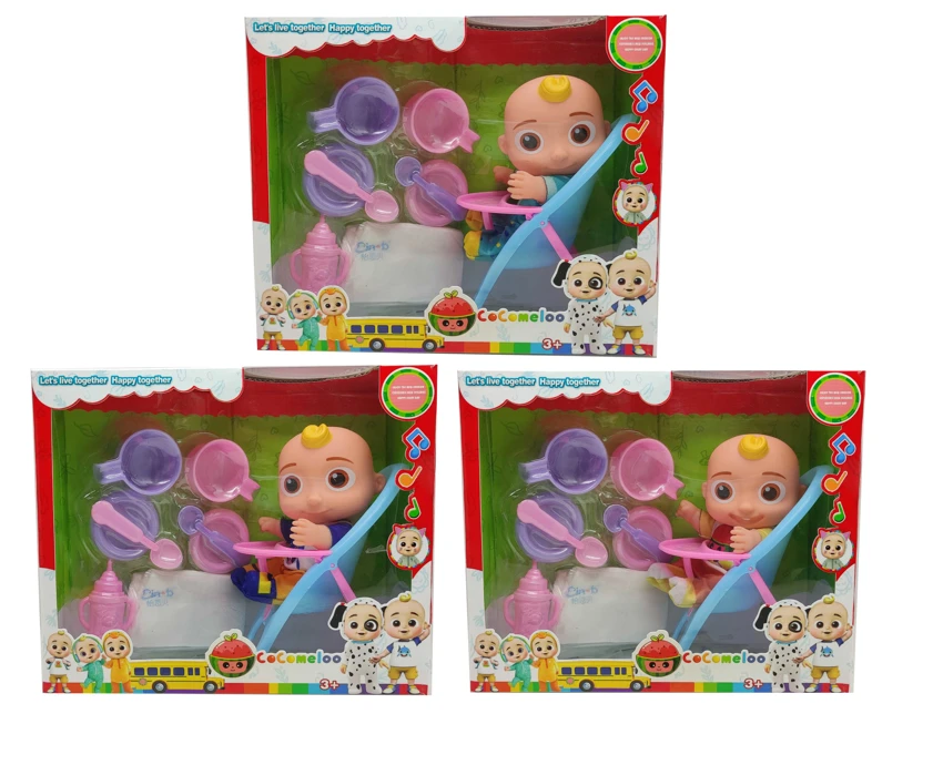10 Inch Vinyl Cocomelon Super Baby with 4 Theme Songs and Christmas Theme Music 3 Different Theme Characters Assorted with Play House Set, Diaper and Walker