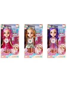 Non-Infringement 14-inch 5-Joint PVC Vinyl Body Baby Sweetheart Girl Doll, with Music, Nail Accessories, Necklace and Crown, 3 Styles Mixed Pack