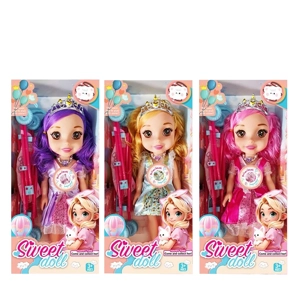 Non-Infringement 14-inch 5-Joint Hollow Body Baby Sweetheart Girl Doll, with Music, Crown and Stroller, 3 Styles Mixed Pack