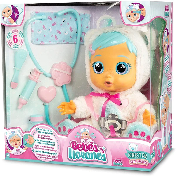 Nurse Bear 6th Generation 14-inch Solid Body Crying Doll, Colorful Gradient Light, 4-Tone Music, Tears Shedding Function, with Water-Absorbing Bottle, Pacifier, Stethoscope, Syringe and Thermometer, 6 Styles Girls\' Crying Doll Mixed Pack