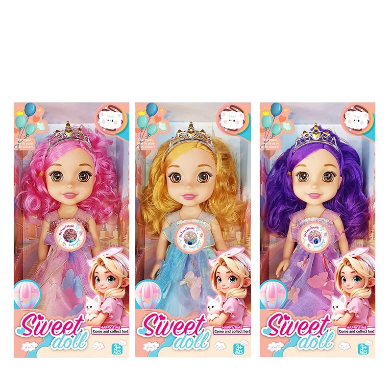 Non-Infringement 14-inch 5-Joint Hollow Body Baby Sweetheart Girl Doll with Butterfly Dress, with Music and Crown, 3 Styles Mixed Pack