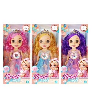 Non-Infringement 14-inch 5-Joint Hollow Body Baby Sweetheart Girl Doll with Butterfly Dress, with Music and Crown, 3 Styles Mixed Pack