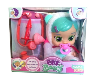 Nurse Bear 6th Generation 14-inch Vinyl Crying Doll, Plush Warm Function, 4-Tone Music, Tears Shedding Function, with Water-Absorbing Bottle, Pacifier, Stethoscope, Syringe and Thermometer, 6 Styles Crying Doll Mixed Pack