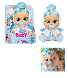 Plush Peacock Angel - 9th Generation 14-inch Vinyl Crying Girl Doll with Hair, 4-Tone Music, Cry Babies-Tutti Fritti, Tears Shedding Function, with Water-Absorbing Bottle and Pacifier, Plush Warm Function, 2-Piece Outfit