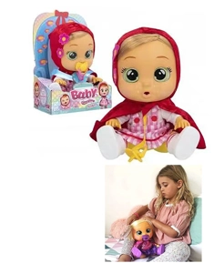 Fairy Tale Plush Little Red Riding Hood - 10th Generation 14-inch Vinyl Crying Girl Doll with Hair, 4-Tone Music, Cry Babies-Tutti Fritti, Tears Shedding Function, with Water-Absorbing Bottle and Pacifier, Plush Warm Function, 2-Piece Outfit