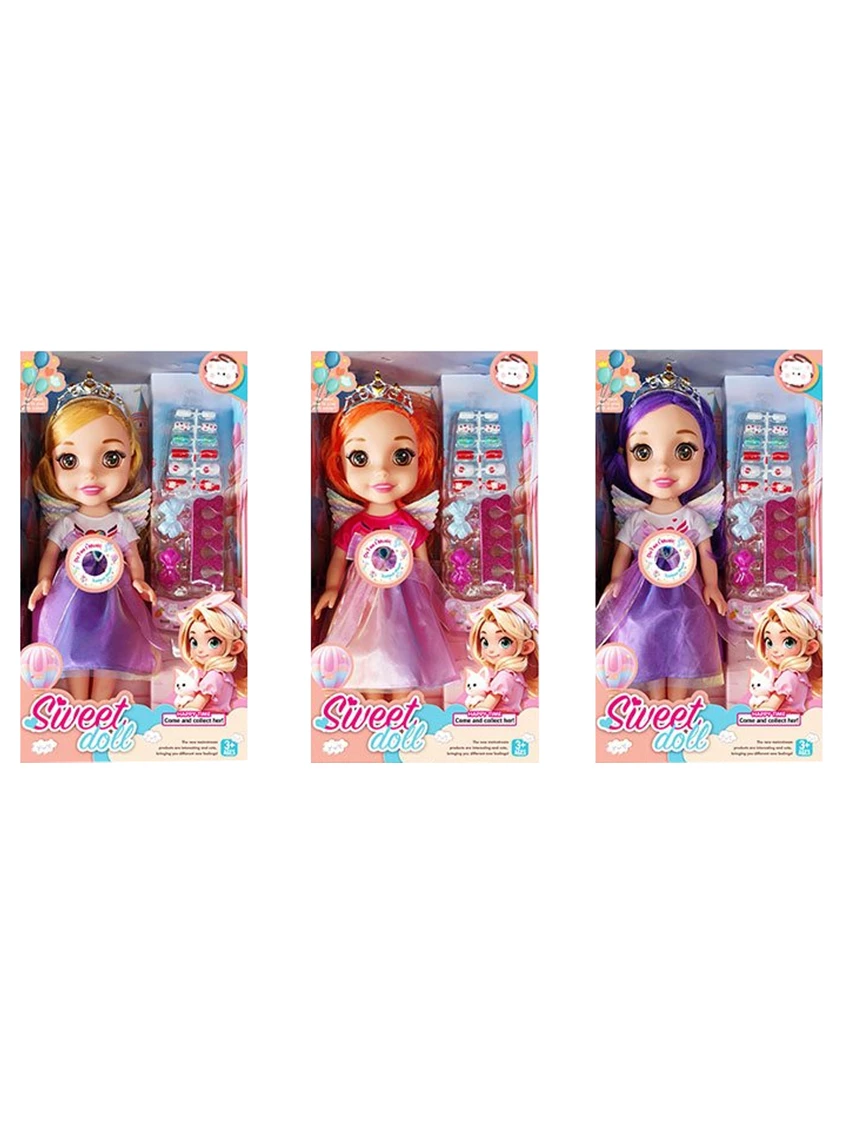 Non-Infringement 14-inch 5-Joint Hollow Body Baby Sweetheart Girl Doll, with Music, Nail Accessories, Wings and Crown, 3 Styles Mixed Pack