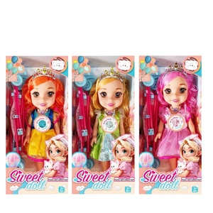 Non-Infringement 14-inch 5-Joint PVC Vinyl Body Baby Sweetheart Girl Doll, with Music, Crown and Stroller, 3 Styles Mixed Pack