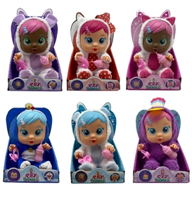 6th Generation 14-inch Vinyl Crying Doll, 4-Tone Music, Cry Babies-Tutti Fritti, Tears Shedding Function, with Water-Absorbing Bottle and Pacifier, 6 Styles Girls' Crying Doll Mixed Pack