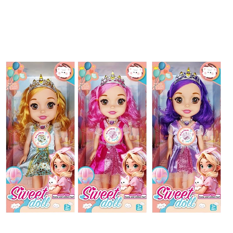 Non-Infringement 14-inch 5-Joint PVC Vinyl Body Baby Sweetheart Girl Doll, with Music and Crown, 3 Styles Mixed Pack