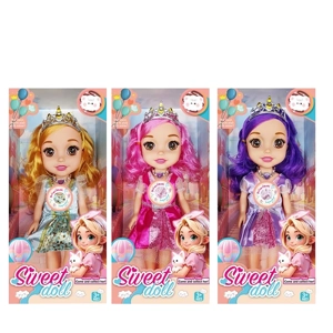 Non-Infringement 14-inch 5-Joint PVC Vinyl Body Baby Sweetheart Girl Doll, with Music and Crown, 3 Styles Mixed Pack
