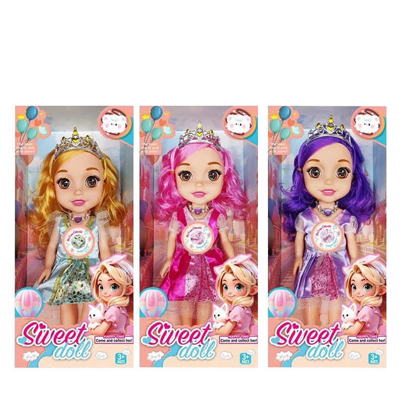 Non-Infringement 14-inch 5-Joint Hollow Body Baby Sweetheart Girl Doll, with Music and Crown, 3 Styles Mixed Pack