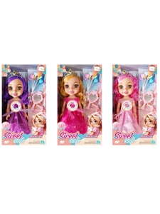 Non-Infringement 14-inch 5-Joint PVC Vinyl Body Baby Sweetheart Girl Doll, with Music, Balloon, Comb, Mirror Accessories and Crown, 3 Styles Mixed Pack