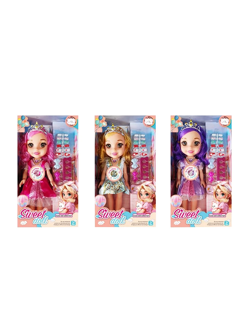 Non-Infringement 14-inch 5-Joint Hollow Body Baby Sweetheart Girl Doll, with Music, Nail Accessories and Crown, 3 Styles Mixed Pack