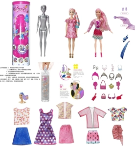 11.5-inch Solid Body Bath Salt Doll, Matched with 2 Sets of Fruit-Themed Outfits for Summer & Winter, with 11 Different Surprise Accessories