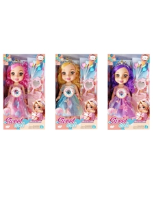 Non-Infringement 14-inch 5-Joint PVC Vinyl Body Baby Sweetheart Girl Doll with Butterfly Dress, with Music, Balloon, Comb, Mirror Accessories and Crown, 3 Styles Mixed Pack