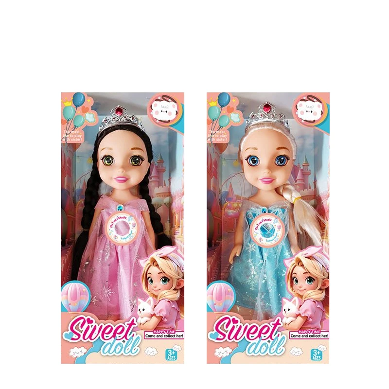 Non-Infringement 14-inch 5-Joint Hollow Body Frozen Doll, with Music and Crown, 2 Styles Mixed Pack