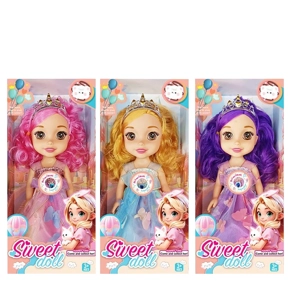 Non-Infringement 14-inch 5-Joint PVC Vinyl Body Baby Sweetheart Girl Doll with Butterfly Dress, with Music and Crown, 3 Styles Mixed Pack