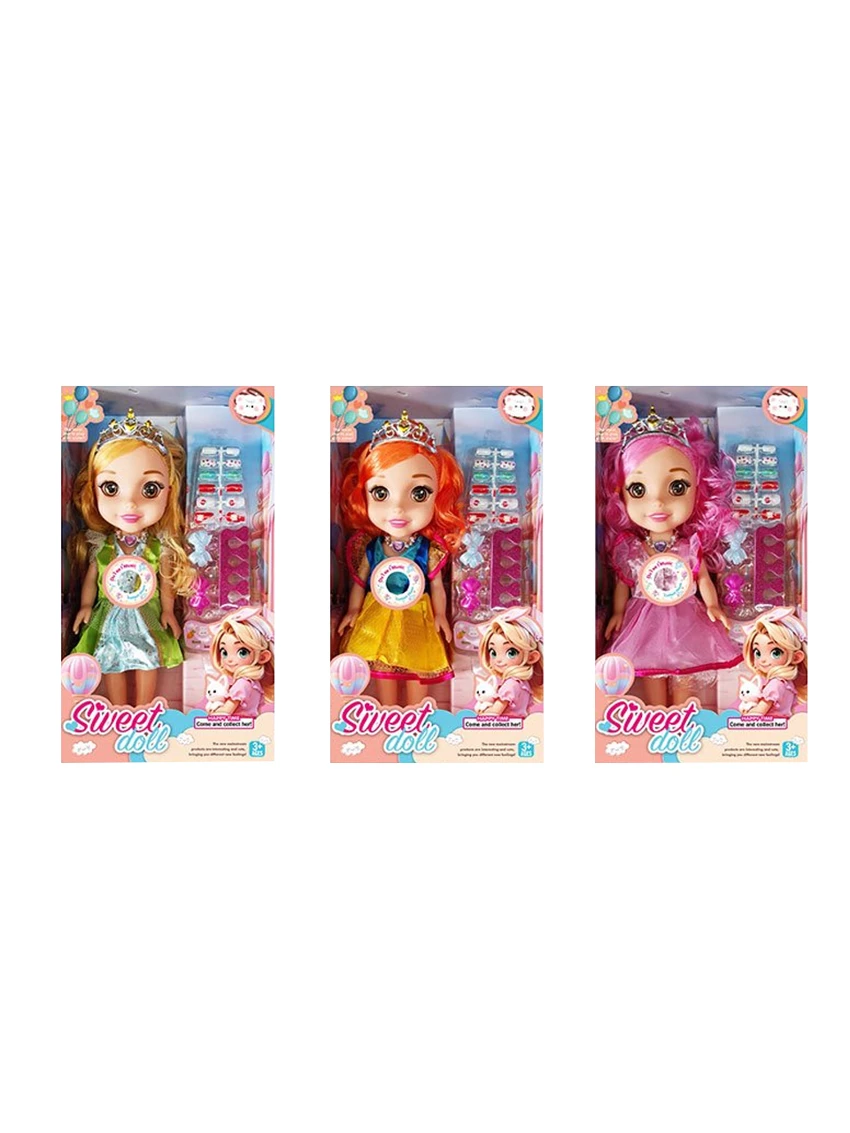 Non-Infringement 14-inch 5-Joint Hollow Body Baby Sweetheart Girl Doll, with Music, Nail Accessories and Crown, 3 Styles Mixed Pack