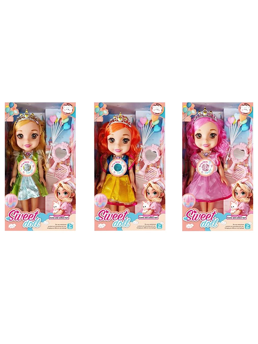 Non-Infringement 14-inch 5-Joint PVC Vinyl Body Baby Sweetheart Girl Doll, with Music, Balloon, Comb, Mirror Accessories and Crown, 3 Styles Mixed Pack