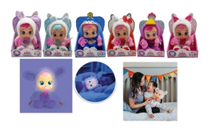 6th Generation 10-inch Vinyl Crying Doll, Luminous Function, Plush Warm Function, 4-Tone Music, Tears Shedding Function, with Water-Absorbing Bottle and Pacifier, 4 Functions, 6 Styles Luminous Crying Doll Mixed Pack