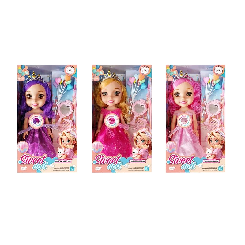 Non-Infringement 14-inch 5-Joint Hollow Body Baby Sweetheart Girl Doll, with Music, Balloon, Comb, Mirror Accessories and Crown, 3 Styles Mixed Pack