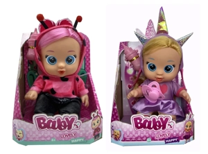 Deluxe Version 10th Generation 10-inch Vinyl Girl Doll with Hair, 4-Tone Music, Cry Babies-Tutti Fritti, Tears Shedding Function, with Water-Absorbing Bottle and Pacifier, Plush Warm Function, 2-Piece Outfit, 2 Styles Mixed Pack
