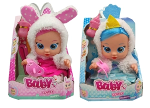 Deluxe Version 10th Generation 10-inch Vinyl Girl Doll with Hair, 4-Tone Music, Cry Babies-Tutti Fritti, Tears Shedding Function, with Water-Absorbing Bottle and Pacifier, Plush Warm Function, 2-Piece Outfit, 2 Styles Mixed Pack