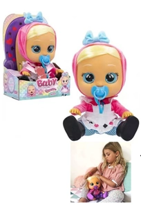 Fairy Tale Plush Alice - 10th Generation 14-inch Vinyl Crying Girl Doll with Hair, 4-Tone Music, Cry Babies-Tutti Fritti, Tears Shedding Function, with Water-Absorbing Bottle and Pacifier, Plush Warm Function, 2-Piece Outfit