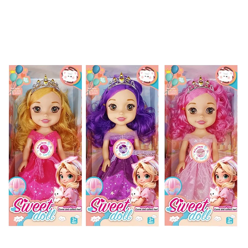 Non-Infringement 14-inch 5-Joint Hollow Body Baby Sweetheart Girl Doll, with Music and Crown, 3 Styles Mixed Pack