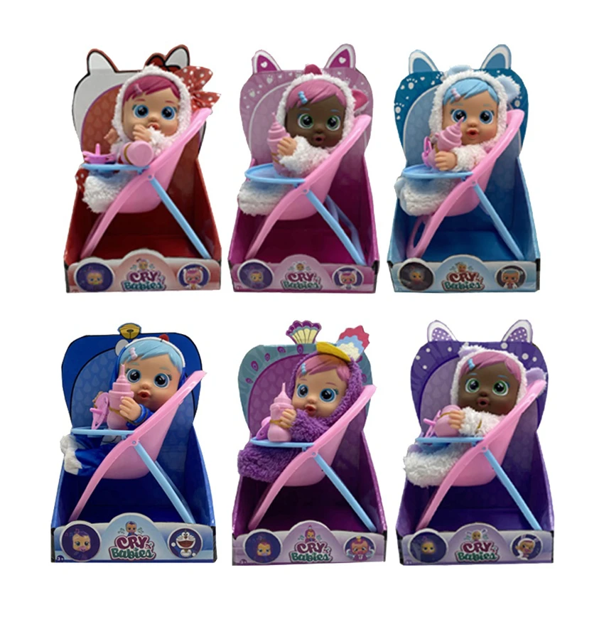 Generasi ke - 6 boneka menangis 10 inci dengan kursi makan, empat suara musik dengan fungsi air mata mengalir, dengan botol serap air, dengan puting   6 anak perempuan menangis boneka campuran