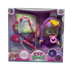 Nurse 6th Generation 14-inch Vinyl Crying Doll, 4-Tone Music, Tears Shedding Function, with Water-Absorbing Bottle, Pacifier, Stethoscope, Syringe and Thermometer, 6 Styles Girls' Crying Doll Mixed Pack