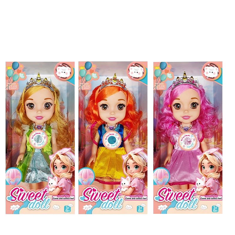 Non-Infringement 14-inch 5-Joint PVC Vinyl Body Baby Sweetheart Girl Doll, with Music and Crown, 3 Styles Mixed Pack