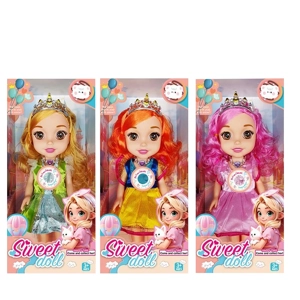 Non-Infringement 14-inch 5-Joint PVC Vinyl Body Baby Sweetheart Girl Doll, with Music and Crown, 3 Styles Mixed Pack