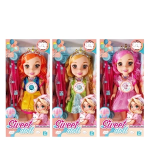 Non-Infringement 14-inch 5-Joint Hollow Body Baby Sweetheart Girl Doll, with Music, Crown and Stroller, 3 Styles Mixed Pack