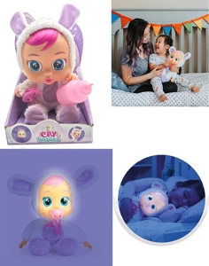 Luminous Rabbit - 6th Generation 14-inch Vinyl Crying Doll, Luminous Function, Plush Warm Function, 4-Tone Music, Cry Babies-Tutti Fritti, Tears Shedding Function, with Water-Absorbing Bottle and Pacifier, 4 Functions