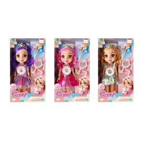 Non-Infringement 14-inch 5-Joint Hollow Body Baby Sweetheart Girl Doll, with Music, Balloon, Comb, Mirror Accessories and Crown, 3 Styles Mixed Pack