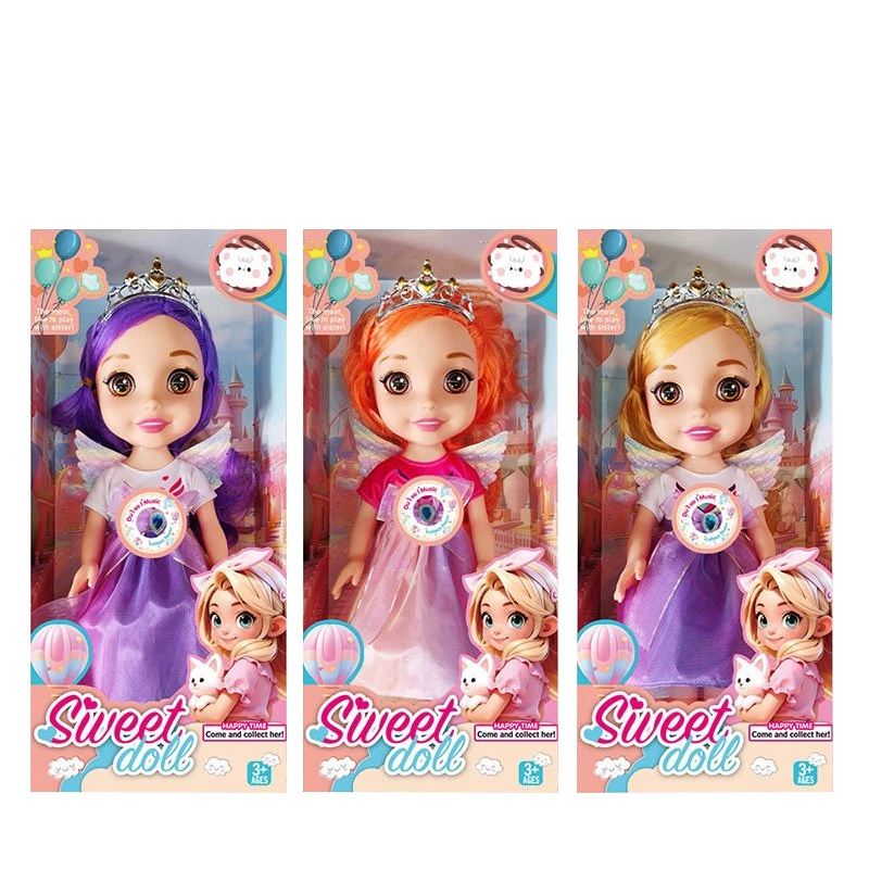 Non-Infringement 14-inch 5-Joint Hollow Body Baby Sweetheart Girl Doll with Wings, Music and Crown, 3 Styles Mixed Pack