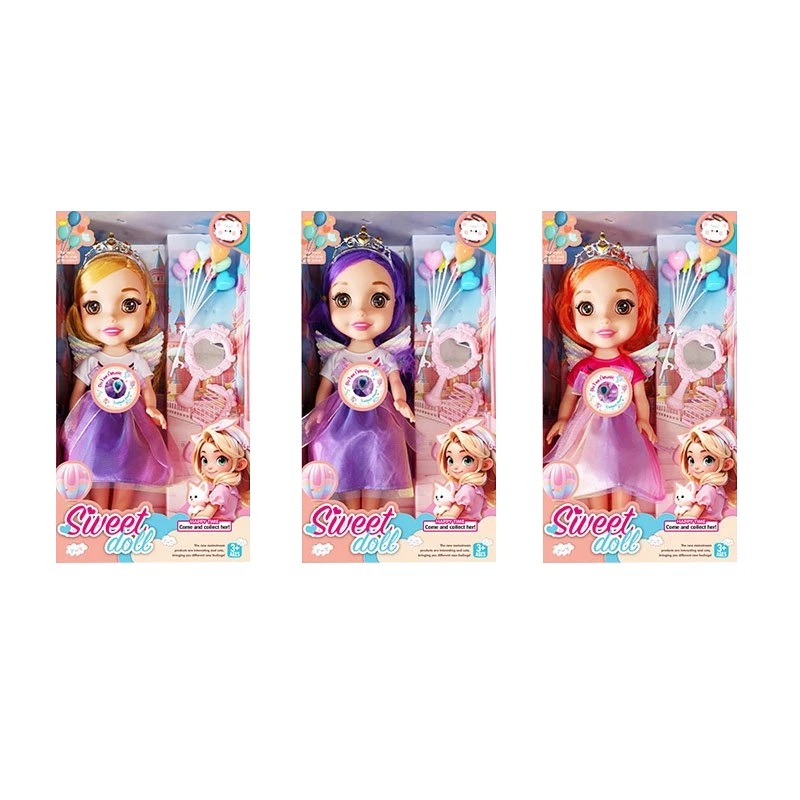 Non-Infringement 14-inch 5-Joint Hollow Body Baby Sweetheart Girl Doll, with Music, Balloon, Comb, Mirror Accessories, Wings and Crown, 3 Styles Mixed Pack