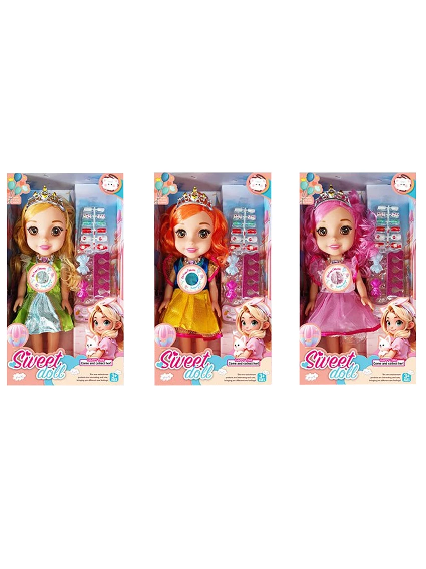 Non-Infringement 14-inch 5-Joint PVC Vinyl Body Baby Sweetheart Girl Doll, with Music, Nail Accessories, Necklace and Crown, 3 Styles Mixed Pack