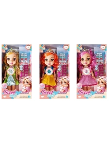 Non-Infringement 14-inch 5-Joint PVC Vinyl Body Baby Sweetheart Girl Doll, with Music, Nail Accessories, Necklace and Crown, 3 Styles Mixed Pack