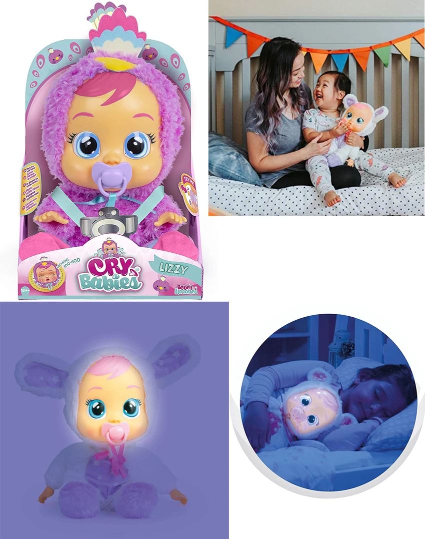 Peacock King - 6th Generation 14-inch Vinyl Crying Doll, Luminous Function, Plush Warm Function, 4-Tone Music, Cry Babies-Tutti Fritti, Tears Shedding Function, with Water-Absorbing Bottle and Pacifier, 4 Functions