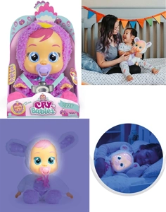 Peacock King - 6th Generation 14-inch Vinyl Crying Doll, Luminous Function, Plush Warm Function, 4-Tone Music, Cry Babies-Tutti Fritti, Tears Shedding Function, with Water-Absorbing Bottle and Pacifier, 4 Functions