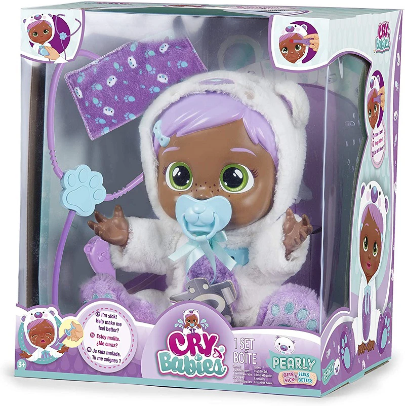 Doctor Cat 6th Generation 14-inch Solid Body Crying Doll, Colorful Gradient Light, 4-Tone Music, Tears Shedding Function, with Water-Absorbing Bottle, Pacifier, Stethoscope, Syringe and Thermometer, 6 Styles Girls\' Crying Doll Mixed Pack