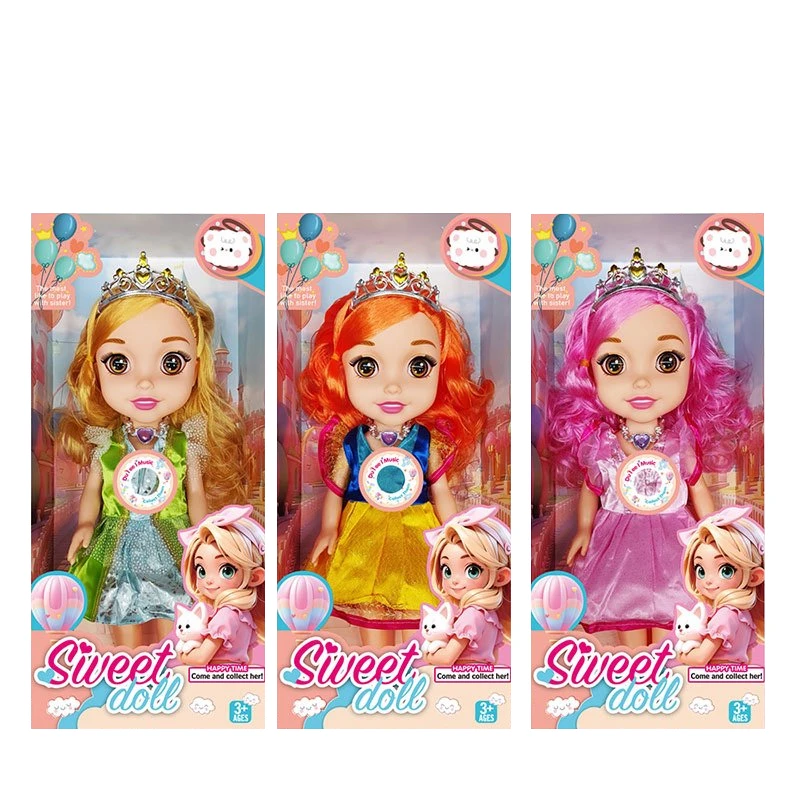Non-Infringement 14-inch 5-Joint Hollow Body Baby Sweetheart Girl Doll, with Music and Crown, 3 Styles Mixed Pack