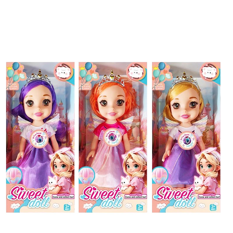 Non-Infringement 14-inch 5-Joint PVC Vinyl Body Baby Sweetheart Girl Doll with Wings, Music and Crown, 3 Styles Mixed Pack
