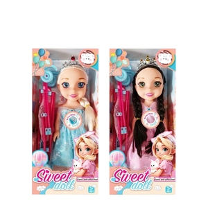 Non-Infringement 14-inch 5-Joint PVC Vinyl Body Frozen Doll, with Music, Crown and Stroller, 2 Styles Mixed Pack